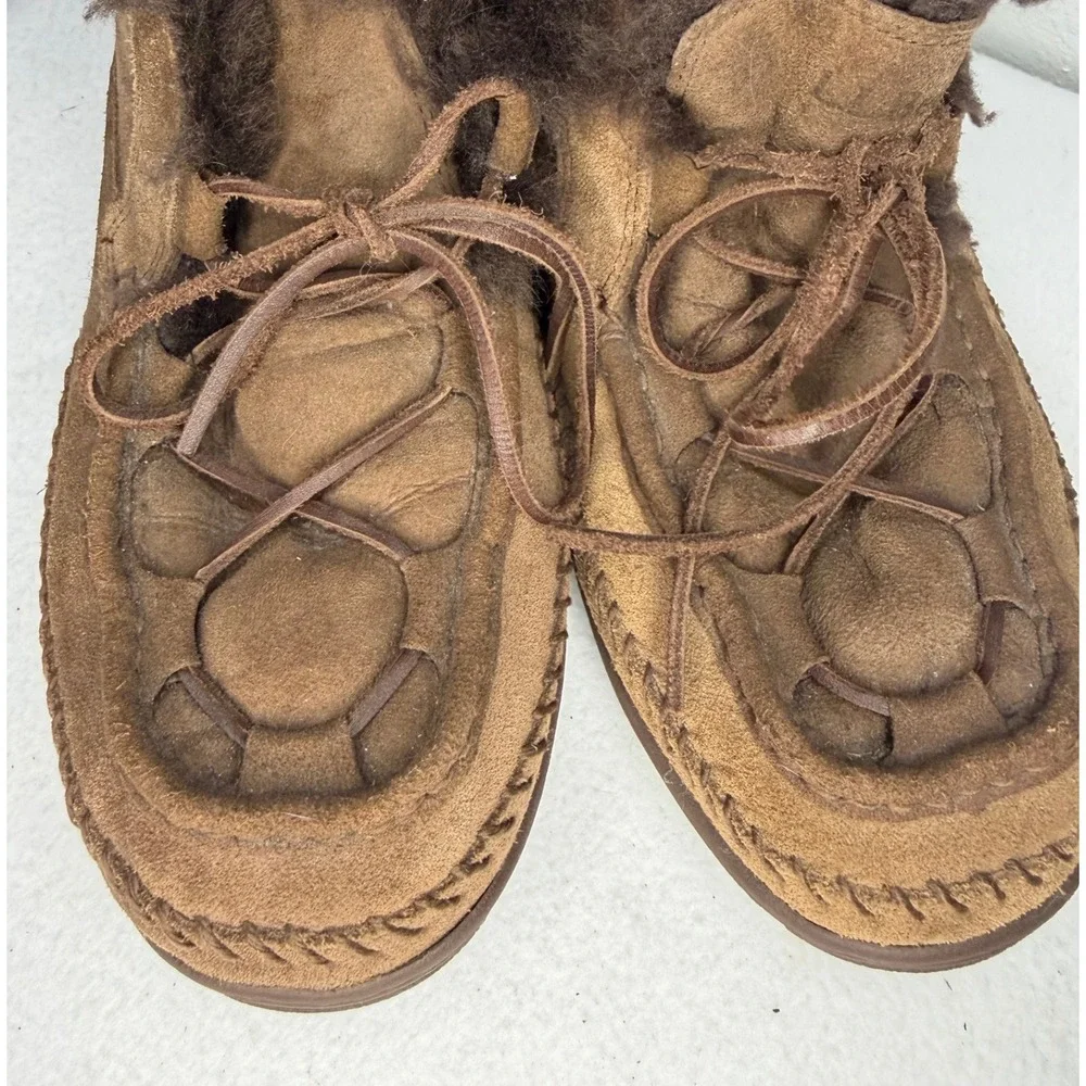 LL Bean Wicked Good Lodge Boots Brown Suede Shearling Moccasin Mens 11 290572